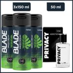 Privacy Addiction 50 Ml Erkek EDT Parfüm Ferah Koku & Blade Green Dream 3x150 Ml Deodorant Seti