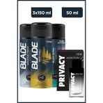 Privacy Addiction Men Edt 50 ml Parfüm & Blade Deep Chill, Mountain Fresh, Black Alpha 3x150 ml
