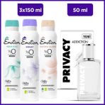 Privacy Addiction Woman Edt Parfüm 50 Ml & Emotion Aqua Kiss, Violet, Natural Bloom 3x150 Ml