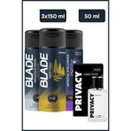 Privacy Men Addiction Edt 50 ml Parfüm&Blade Deep Chill, Mountain Fresh, Artificial 2.0 Deodorant 3x150 ml