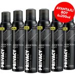 Privacy Men Addiction Erkek Deodorant 6x200 ml Pudrasız Sprey ile Uzun Süreli Koku Koruma