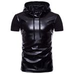 PRJN Erkek Uzun Kollu Deri Tişört Kapüşonlu Erkek Uzun Kollu Kapüşonlu Kapüşonlu Deri Erkek Kısa Kollu İpli Gece Kulübü Üstleri Bluzlar Gömlekler Clubwear Siyah Günlük Moda Mont Ceketler, B-siyah, XXL