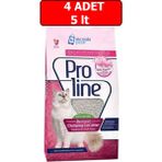 Pro Line Pudralı Bentonit 4 Adet 5lt Kedi Kumu Bebek Pudralı Topaklanan İnce Taneli Kedi Kumu
