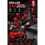 Pro Müller Alman Kömürsüz Motor 6'lı Profesyonel Set Kırıcı Delici Somun Sıkma Taşlama Makinesi Matkap Dekupaj Sunta Kesme