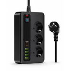 PRO P10 3000W Akım Korumalı Priz - 3 AC Çıkışlı, 4 USB ve 2 Type-C Girişli Çoklu Priz, Hızlı Şarj Destekli Grup Priz (Siyah)