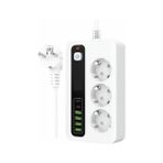 Pro P10 3x Priz 3000W Akım Korumalı 4x USB 2x Type-C Girişli Çoklu Priz - Beyaz