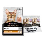Pro Plan Elegant Somonlu Kuru Kedi Maması 1.5 kg + Purina Pro Plan Healthy Start Sos İçinde Hindi Etli Yavru Kedi Maması 85gr Pouch x 26 Adet x 2 Adet