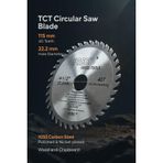 Proalet TCT Daire Testere Diski, 115 mm, 40 Diş, 22.2 mm Delik Çapı, 1055 Karbon Çelik, Krom Vanadyum Yüzeyli, Parlatılmış ve Nikel Kaplamalı, Ağaç ve Sunta İçin, Kesim Bıçağı