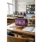 Probag Çift Bölmeli Geniş Hacimli Mor Kalemlik Labubu ve Araba Desenli Fermuarlı Okul Kalem Kutusu
