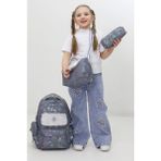 Probag Kız Çocuk Okul Çantası 3lü Set Gri Desenli Parlak Kapaklı Sırt Çantası Beslenme Kalemlik