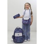 Probag Kız Çocuk Okul Çantası 3lü Set Lacivert Çiçek Desenli Parlak Kapaklı Ilkokul Set
