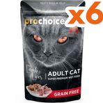 ProChoice Pouch Jöle İçinde Kuzulu ve Ciğerli Tahılsız 85 gr 6 Adet Yetişkin Kedi Konservesi
