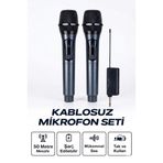 Profesyonel Çiftli Kablosuz Mikrofon Seti Karaoke Şarj Edilebilir 50 Metre FRTKGT55EM-EM-mıkyenı