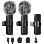 Profesyonel kablosuz yaka mikrofonu, iPhone, iPad, mini video kayıt mikrofonu, röportaj videosu için Podcast Vlog YouTube ve canlı yayın, gürültü azaltma, tak ve çalıştır, 2 paket (C tipi bağlantı