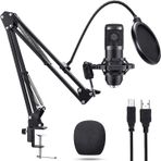 Profesyonel Kondansatör Mikrofon Seti Ayarlanabilir Stand Usb Pc Bağlantılı Youtube Karaoke Podcast black