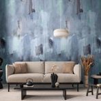Profhome Sulu Boya Stili Duvar Kağıdı 782072-GU Elyaf Duvar Kağıdı Mavi Yeşil Gri Güvercin Mavi Fotoğraflı Duvar Kağıdı 0,53 m x 8,80 m = 4,45 m2