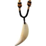 Profisher Doğal Tibet 3-4cm Kurt Dişi Kolye Beyaz Ayarlı Kordon İp 2 Boncuk