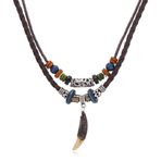 Profisher Doğal Tibet 3-4cm Kurt Dişi Muska Kolye Brown Ayarlı Boğma İp