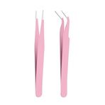 Profisher İkili Cımbız Seti Paslanmaz Çelik Pembe Renk Düz ve Kavisli Model