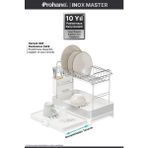 Prohane Inox Master KD400 | Genişletilebilir 2 Katlı Bulaşıklık | 304 Paslanmaz Çelik | Su Tahliyeli Tezgah Üstü Kurutmalık - Beyaz