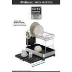 Prohane Inox Master KD400 | Genişletilebilir 2 Katlı Bulaşıklık | 304 Paslanmaz Çelik | Su Tahliyeli Tezgah Üstü Kurutmalık - Siyah