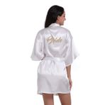 Prohonbec Bayan saten kimono gelin bornozu, altın parıltılı, kemer, düğün partisi, gelin günü için sabahlık, Beyaz gelin, S