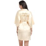 Prohonbec Bayan saten kimono gelin bornozu, altın parıltılı, kemer, düğün partisi, gelin günü için sabahlık, Şampanya - Anne of the Bride, XXL