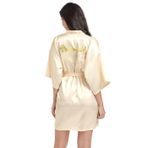 Prohonbec Bayan saten kimono gelin bornozu, altın parıltılı, kemer, düğün partisi, gelin günü için sabahlık, Şampanya - Nedime, L