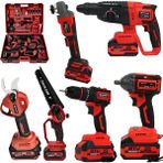 Prohummer Ph326 Yeni Profesyonel Akülü Kırmızı Süper 6Lı Set Makina 21V 4Ah 125Mm Avuç Taşlama, Sds Plus Kırıcı Delici, Somun Sıkma Sökme, Vidalama Matkap, Budama Testere, Budama Makası