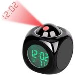 Projeksiyonlu LED Çalar Saat Büyük Kırmızı Zaman Gösterimi, Sıcaklık ve Çoklu Alarm, LCD Ekran - Siyah