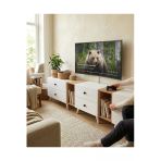 Projemob Miramob 8 Çekmeceli Modern Tv Ünitesi 248 Cm Geniş Duvar Ünitesi Ayaklı Tv Sehpası Safir Meşe Beyaz
