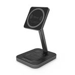 Promate AuraBase-15 W, 2'si 1 arada Mag-Safe 15 W hızlı kablosuz şarj cihazı, ayarlanabilir boyunlu ve kaymaz 5 W şarj pedi, iPhone 12/12 Mini/12 Pro/12 Pro Max/AirPods 2/AirPods Pro için