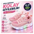 Promax Akıllı Bağcıklı Işıklı Çocuk Spor Ayakkabı Pembe 26-30 Kolay Giyilebilir - 01-Pembe