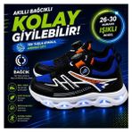 Promax Akıllı Bağcıklı Işıklı Çocuk Spor Ayakkabı Siyah-Sax 26-30 Kolay Giyilebilir - 0 - Siyah