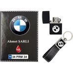Promosyon Denizi Isiminize Özel Bmw Logolu Siyah Ruhsat Kabı - Anahtarlık - Çakmak