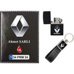 Promosyon Denizi Isiminize Özel Renault Logolu Siyah Ruhsat Kabı - Anahtarlık - Çakmak