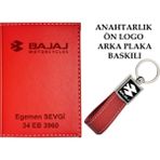 Promosyon Denizi Plakanıza ve Isminize Özel Lazer Baskılı Bajaj Logolu Kırmızı Ruhsat Kabı ve Anahtarlık