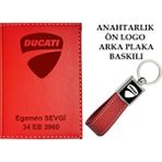 Promosyon Denizi Plakanıza ve Isminize Özel Lazer Baskılı Ducatı Logolu Lacivert Ruhsat Kabı ve Anahtarlık