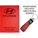Promosyon Denizi Plakanıza ve Isminize Özel Lazer Baskılı Hyundaı Logolu Kırmızı Ruhsat Kabı ve Anahtarlık