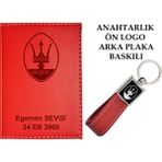 Promosyon Denizi Plakanıza ve Isminize Özel Lazer Baskılı Maserati Logolu Kırmızı Ruhsat Kabı ve Anahtarlık