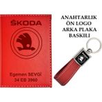 Promosyon Denizi Plakanıza ve Isminize Özel Lazer Baskılı Skoda Logo Lukırmızı Ruhsat Kabı ve Anahtarlık