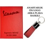 Promosyon Denizi Plakanıza ve Isminize Özel Lazer Baskılı Vespa Logolu Kırmızı Ruhsat Kabı ve Anahtarlık