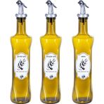 Promosyonca 3 Adet Cam Yağdanlık, Zeytin Yağı, Ayçiçek Yağı ve Sirke Etiketli, 3 Adet Tıpalı