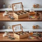 Promosyonca Bambu Organizer, Çay Kutusu, Takı Kutusu, Mıknatıslı Kapak, Kalite (6 Şeffaf Kapak)