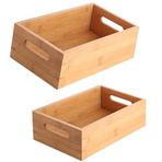 Promosyonca Bambu Organizer Kutusu 2'li Set, Doğal Bambu Saklama Kutuları, Tutma Kulplu, Çok Amaçlı Düzenleyici, 31x21.5x10.5 cm ve 28x16.5x10.5 cm