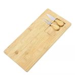 Promosyonca Bambu Peynir Sunum Tabağı, 3 Parça Peynir Bıçağı ve Çatalı Seti, Toplam 4 Parça, Doğal ve Şık Bambu Peynir Tabağı, Kaliteli Sunum Seti 38x19 cm Ebatlarında