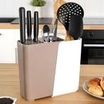 Promosyonca Çok Fonksiyonlu Mutfak Düzenleyici, 2-3 Bölmeli Ayarlanabilir Genişlik, Çatal Kaşık Bıçak Tutucu, 17-24 cm Genişlik (Krem)