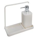 Promosyonca Modern Mutfak Sıvı Sabunluk Seti, Plastik, Askılı Tasarım, 20.5x20x9 cm, Damlalıklı Stand (Beyaz)