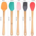 Promosyonca Silikon Spatula ve Fırça Seti, 5 Parça, Karışık Renkli, Bambu Saplı