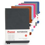Promot Çizgili Günlük Defteri - A5 Klasik Yazı Defteri, 192 Sayfa, Orta Boy 5,5 x 8,2 inç, 100 GSM Kalın Kağıt, PU Deri, Kalem Halkası, İç Cep, Elastik Bant - Siyah Ciltli Defter